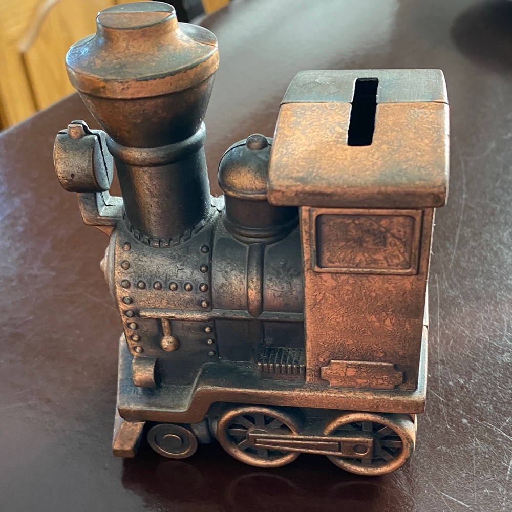 Vintage Train Coin Bank in Bronze Finish